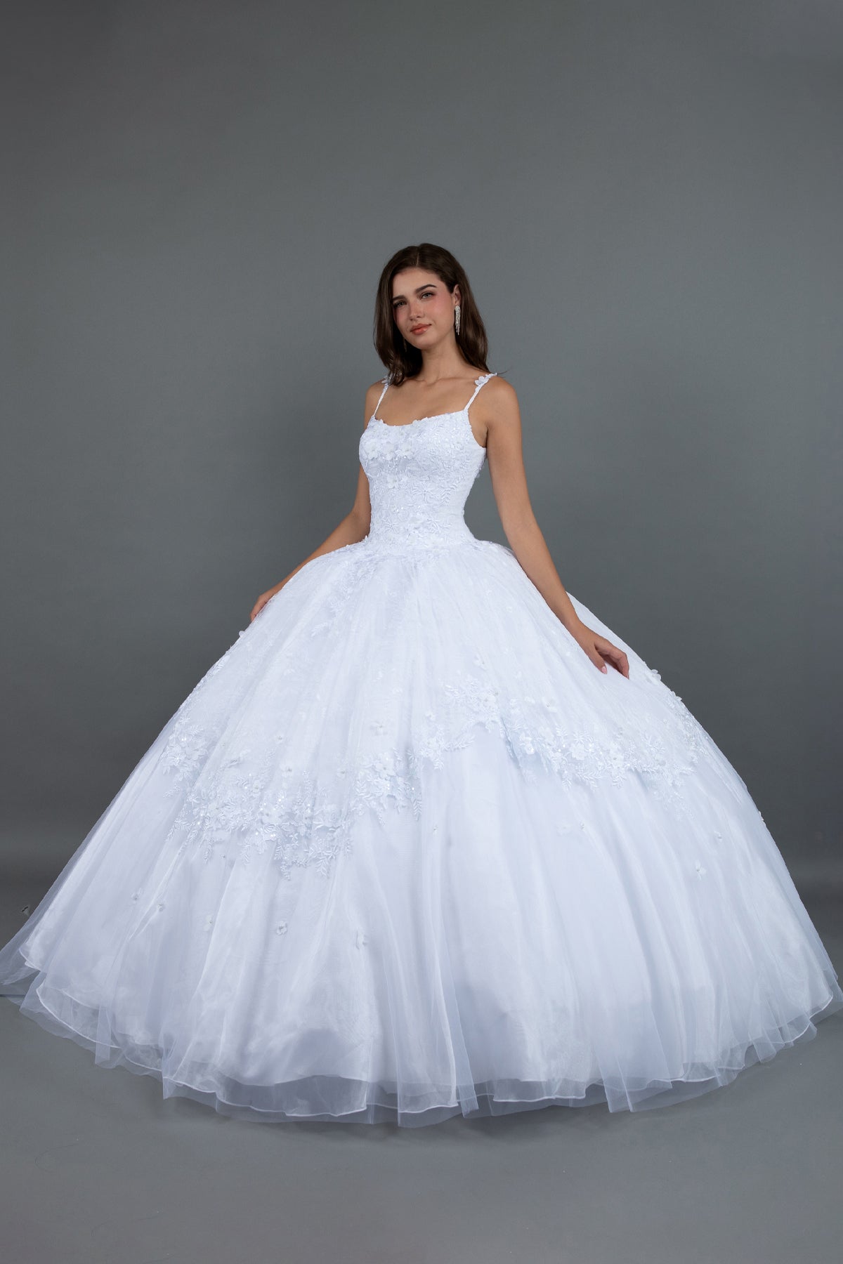 Quinceniera Dresses Ball Gown Long 3D Floral Quinceanera Dress White