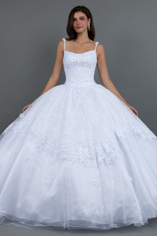 Quinceniera Dresses Ball Gown Long 3D Floral Quinceanera Dress White