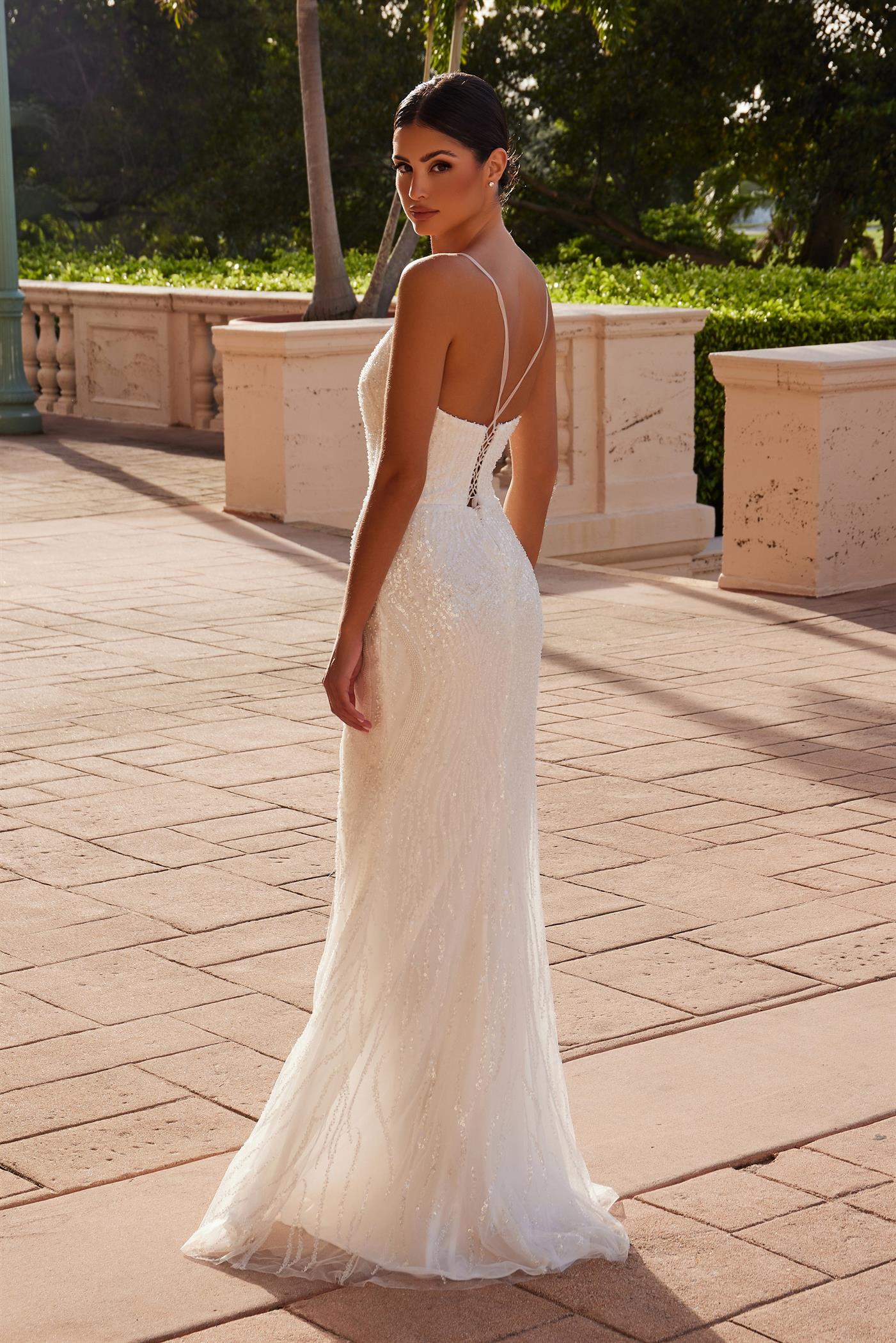 Wedding Dresses Long Beaded Sequin Wedding Dress White