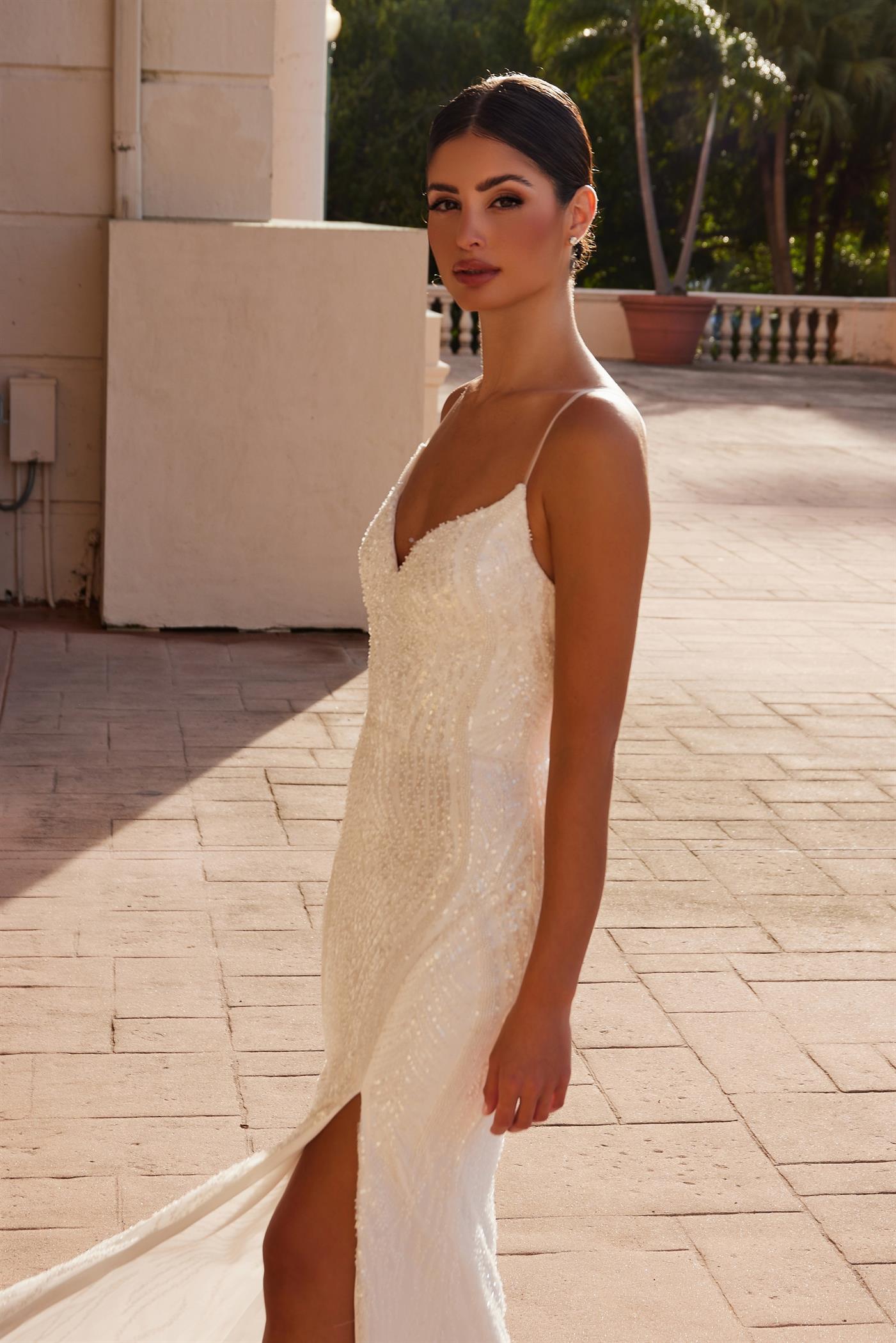 Wedding Dresses Long Beaded Sequin Wedding Dress White