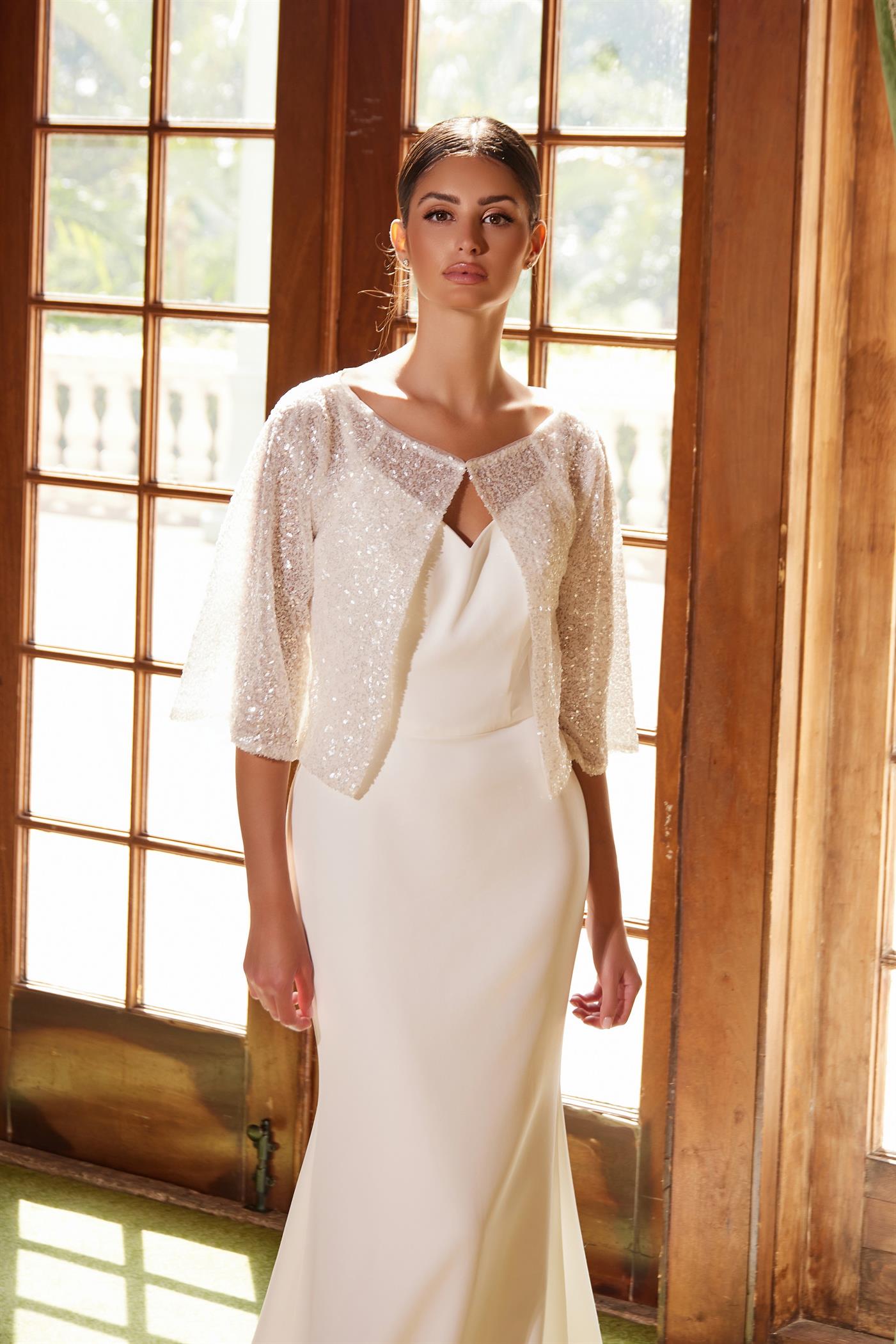 Wedding Dresses Long Sequin Two Piece Wedding Dress White