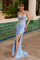 Prom Dresses Fitted Long Gown Evening Formal Prom Dress Light Blue