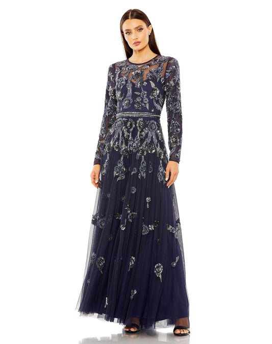 Formal Dresses Long Sleeve Beaded A Line Formal Dress Midnight Multi