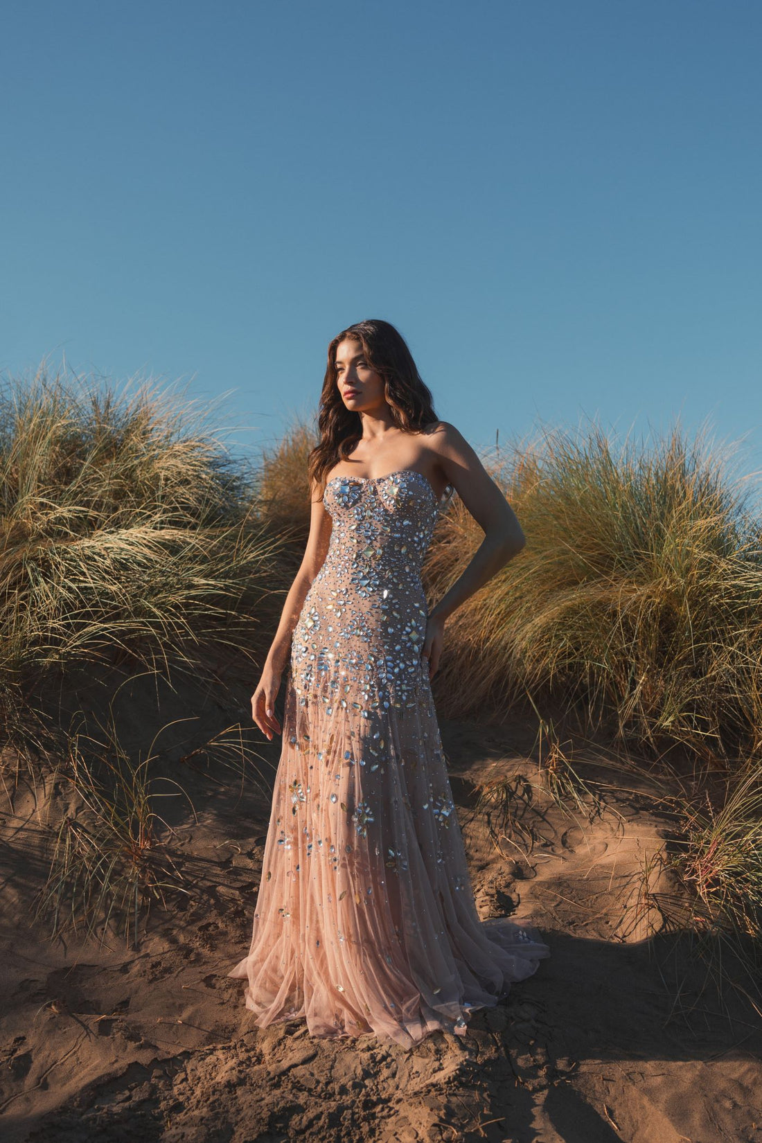 Prom Dresses Beaded Long Formal Prom Dress Light Rose