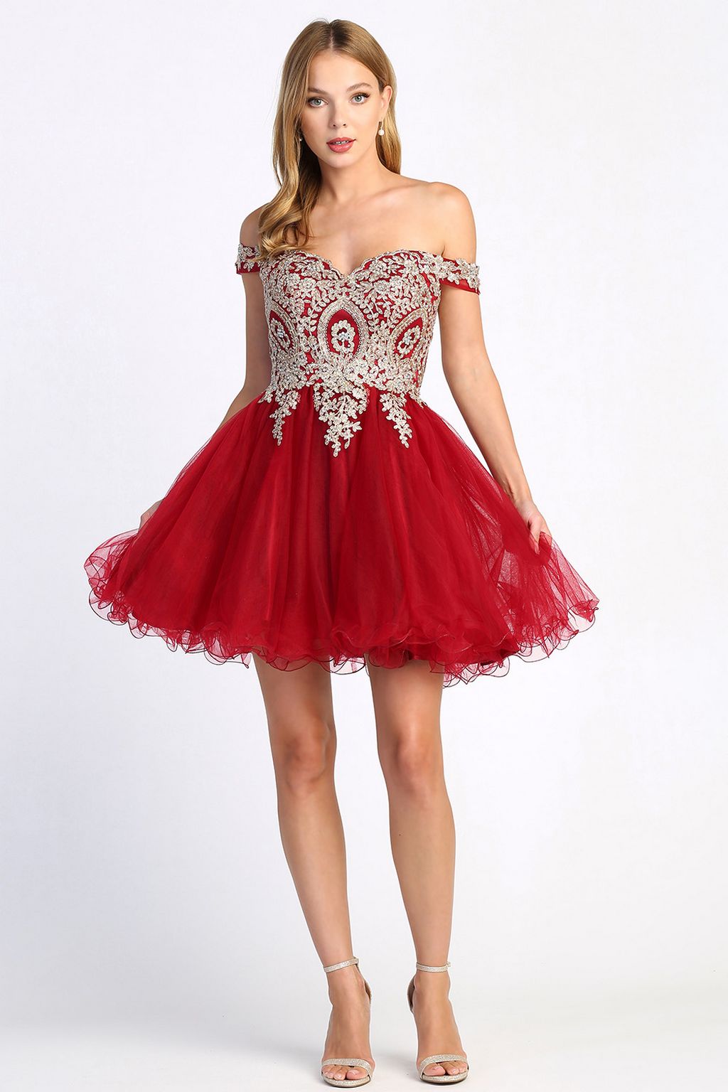 Cocktail Dresses Short Applique Ruffled Homecoming Cocktail Dress Champagne/Gold