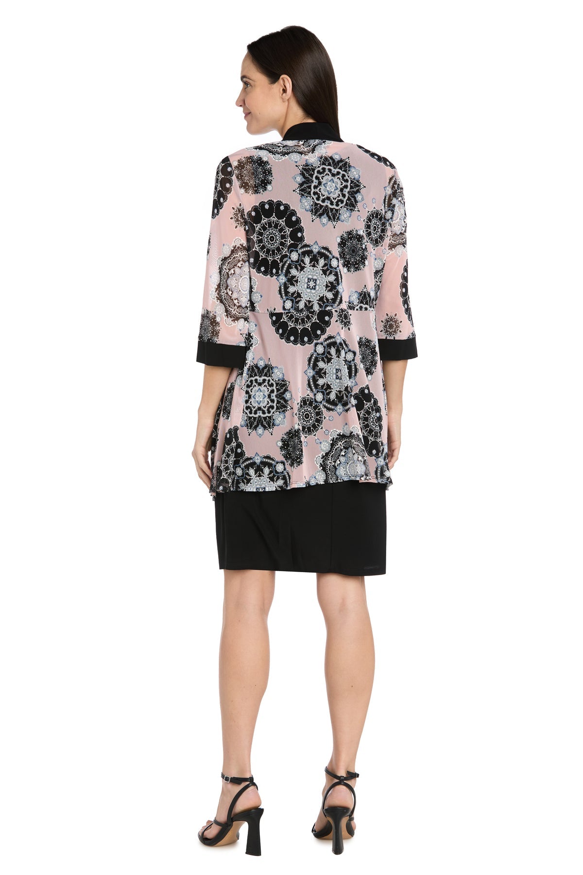 Mother of the Bride Dresses Two Piece Short Printed Jacket Petite Dress Black/Pink