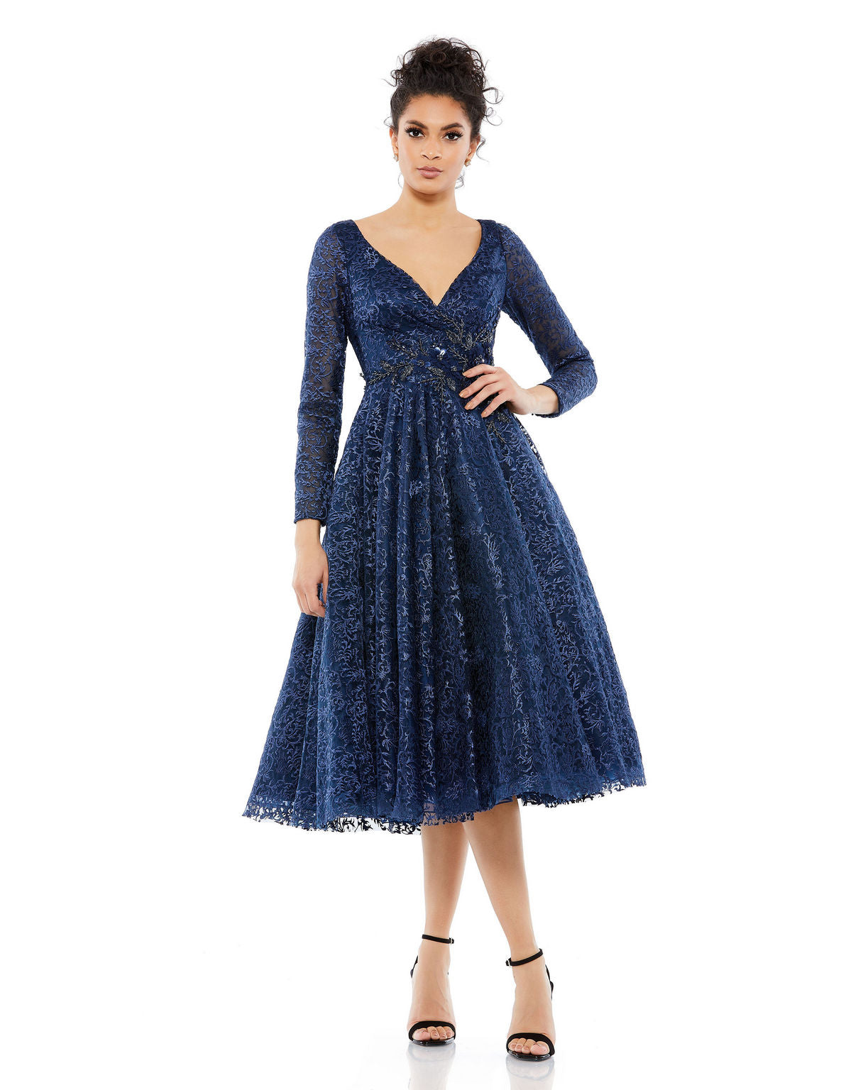 Cocktail Dresses Long Sleeve A Line Cocktail Tea Length Dress Midnight