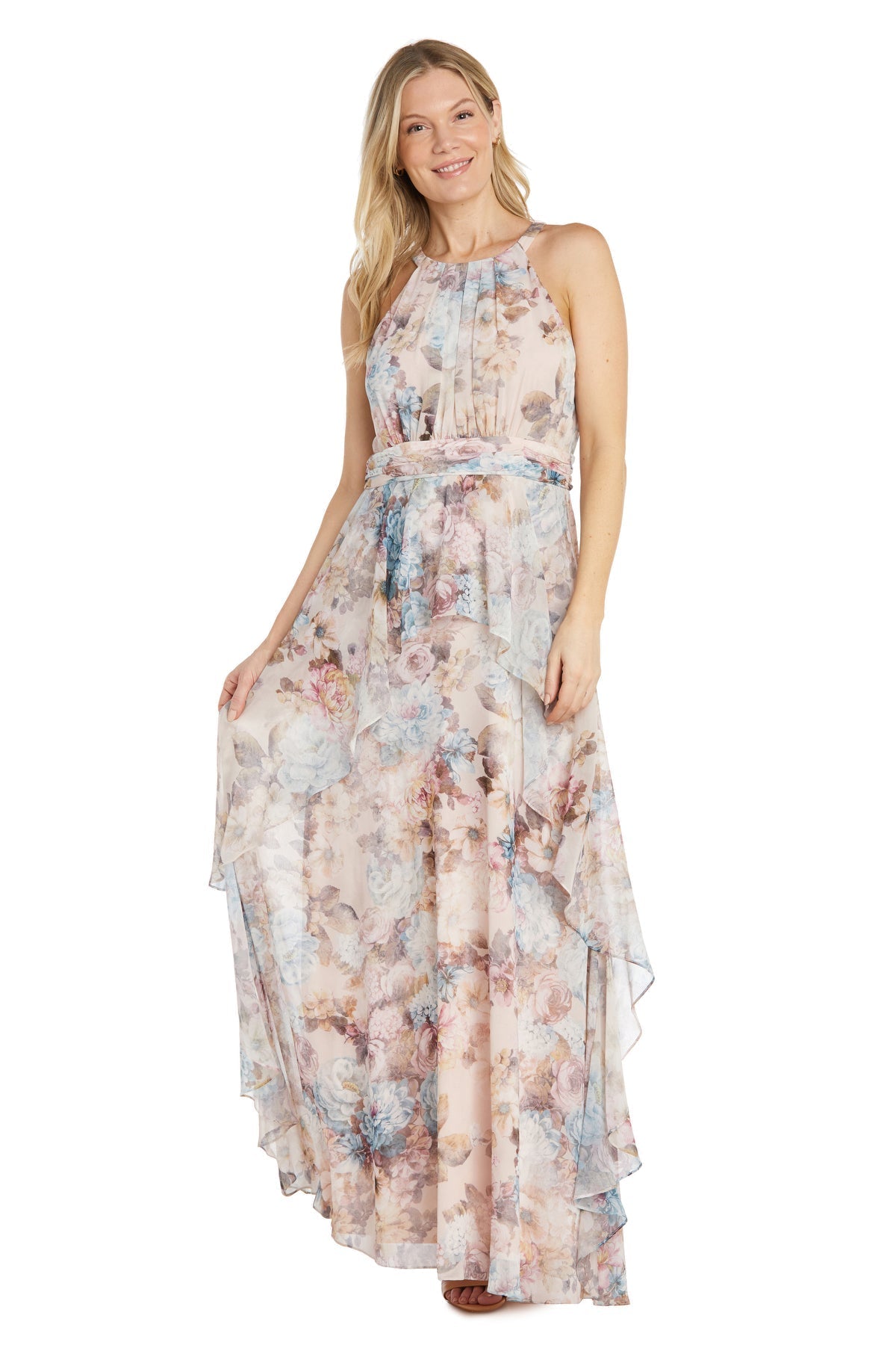 Formal Dresses High Low Floral Ruffle Formal Petite Dress ECRU