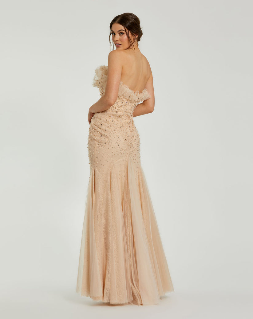 Formal Dresses Mermaid Long Formal Beaded Evening Prom Dress Porcelain