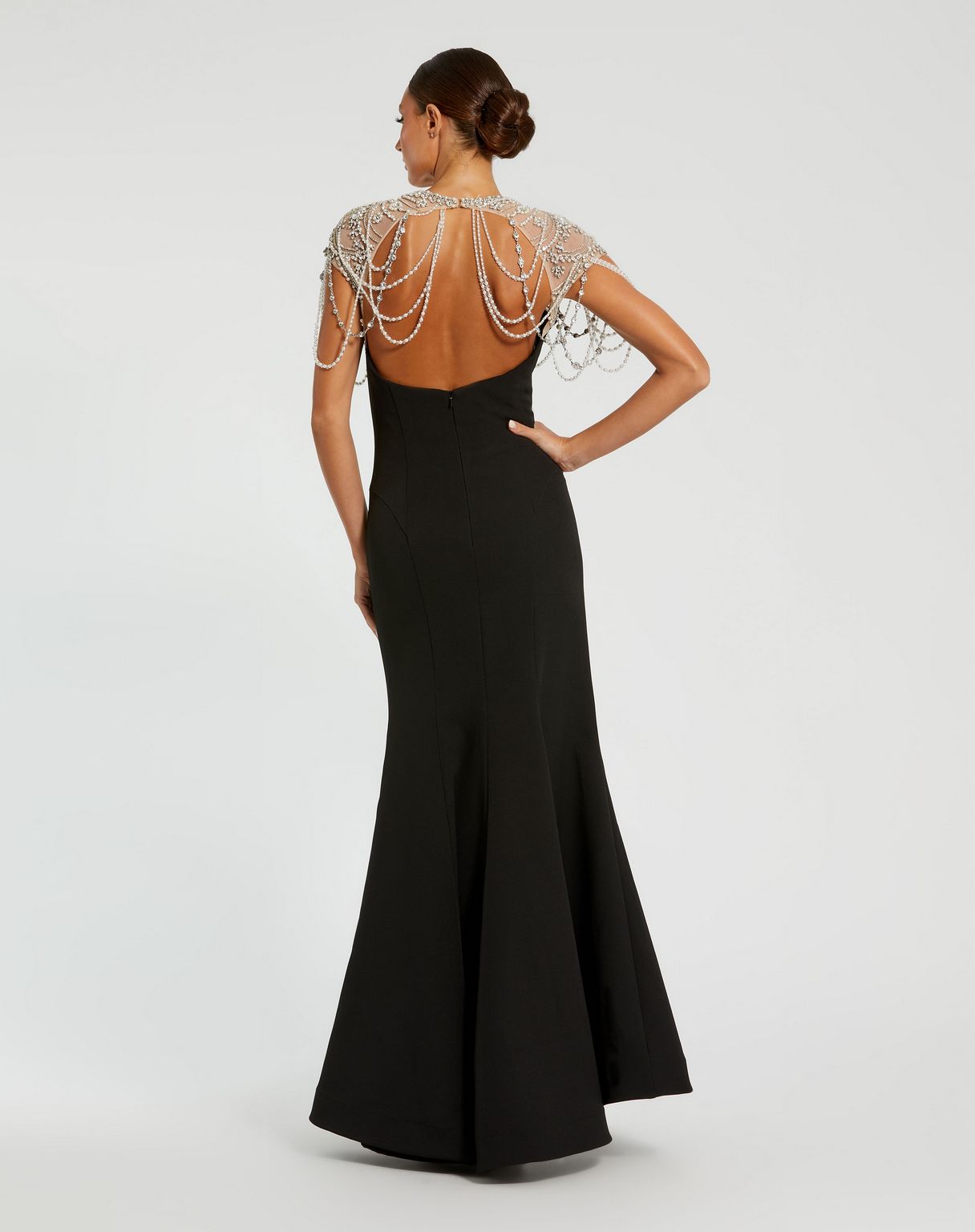 Prom Dresses Pearl Beaded Long Mermaid Formal Prom Dress Black