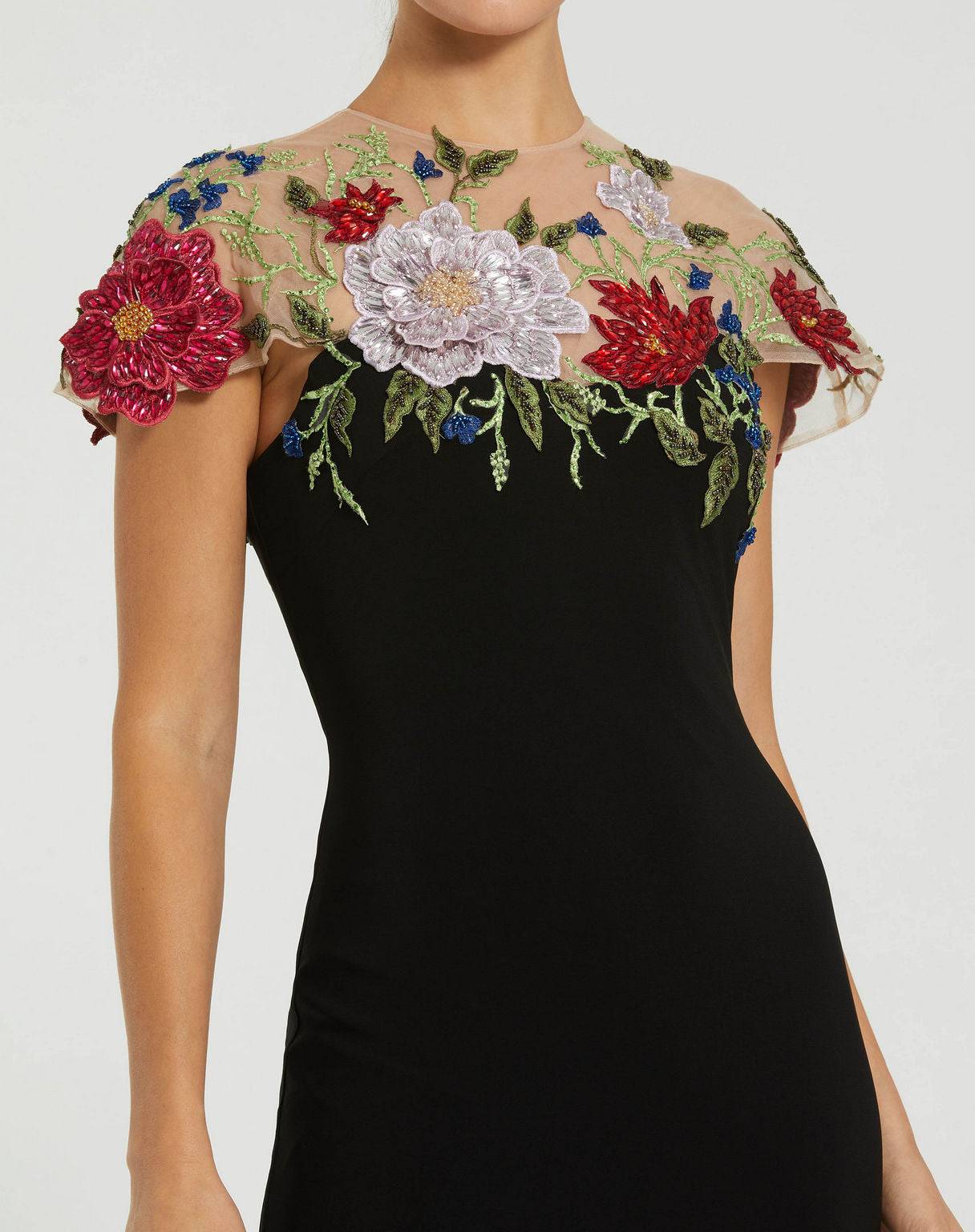 Formal Dresses Long Floral Fitted Formal Prom Dress Black Multi
