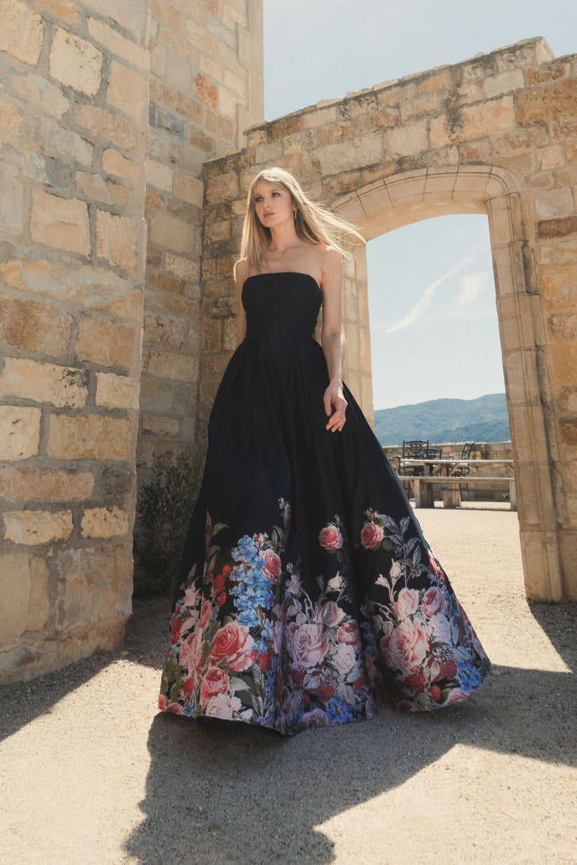 Prom Dresses ong Ball Gown Floral Prom Dress Black Multi