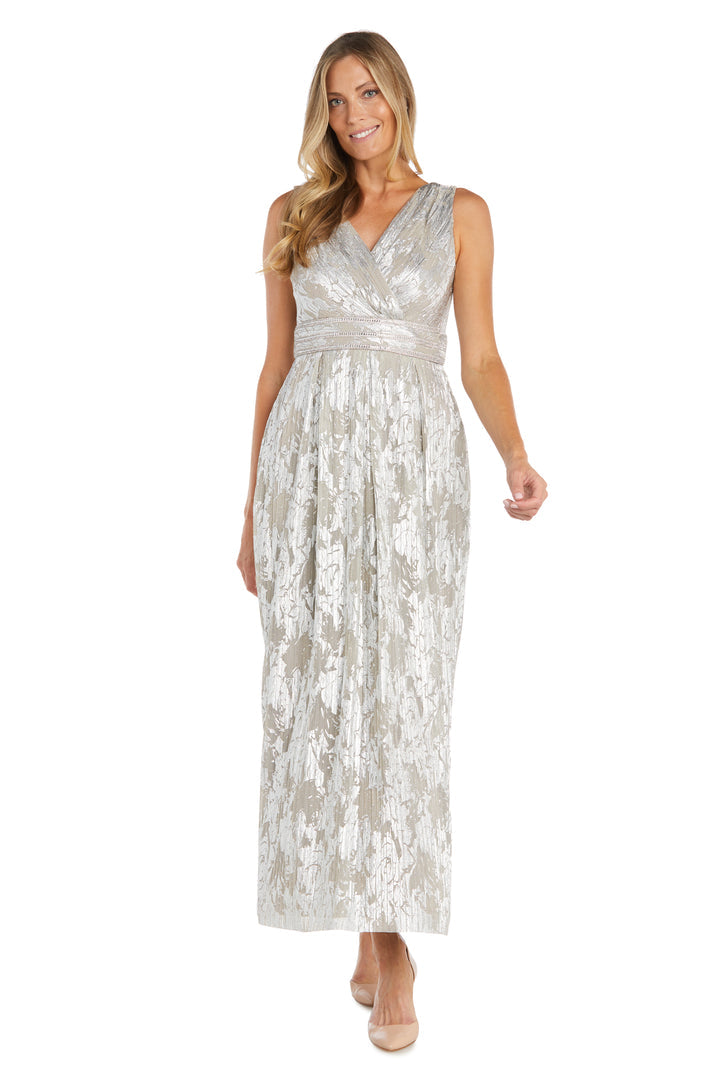 Formal Dresses Long Formal Metallic Printed Dress Champagne/Silver