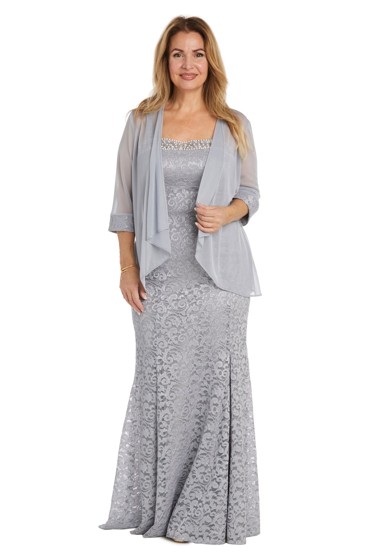 Mother of the Bride Dresses Long Lace Formal Mother of the Bride Jacket Dress Silver