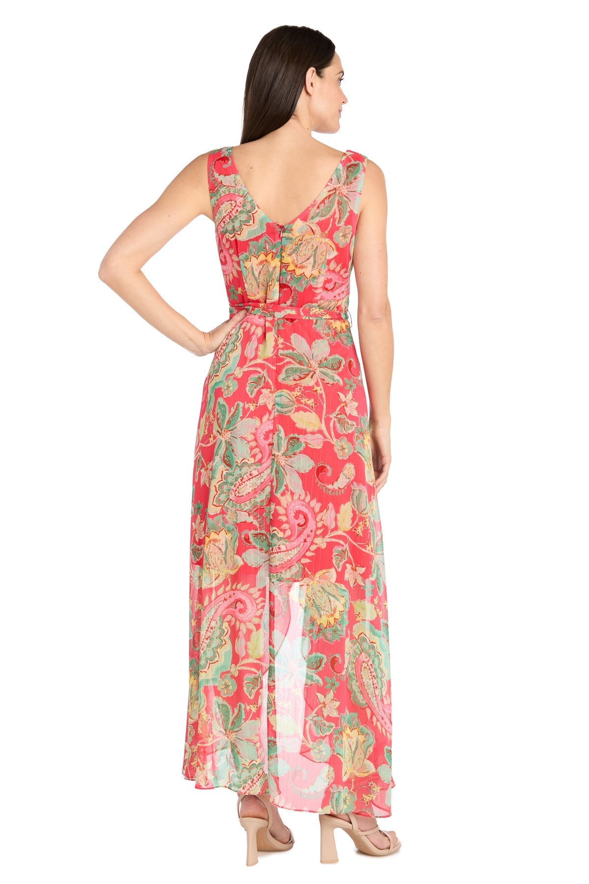 Cocktail Dresses High Floral Print Cocktail Dress Coral/Green