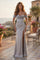 Elegant Satin Off-the-Shoulder Corset Prom Dress Formal Evening Gown – Silver