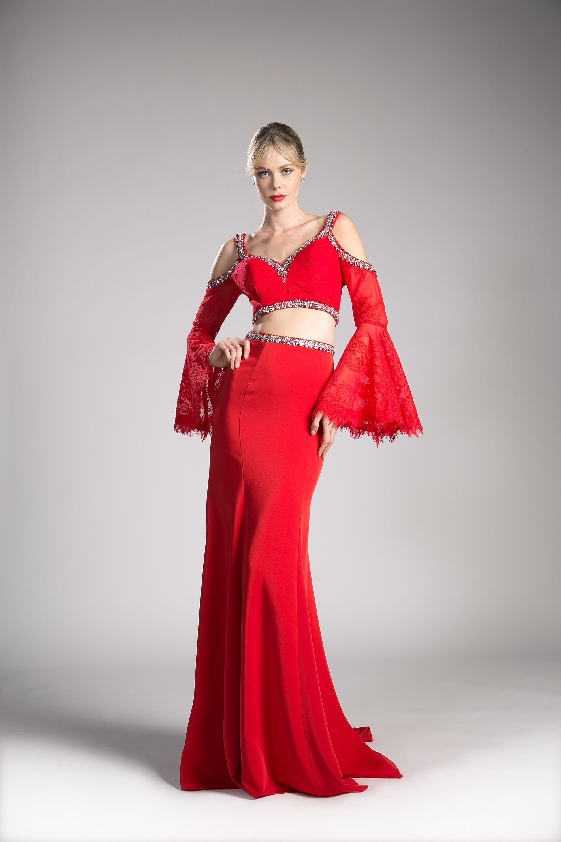 Prom Dresses Long Fitted Two Piece Formal Dress Red