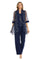Pant Suit Mother of the Bride Metallic Flower Jacket Pant Suit Navy/Silver