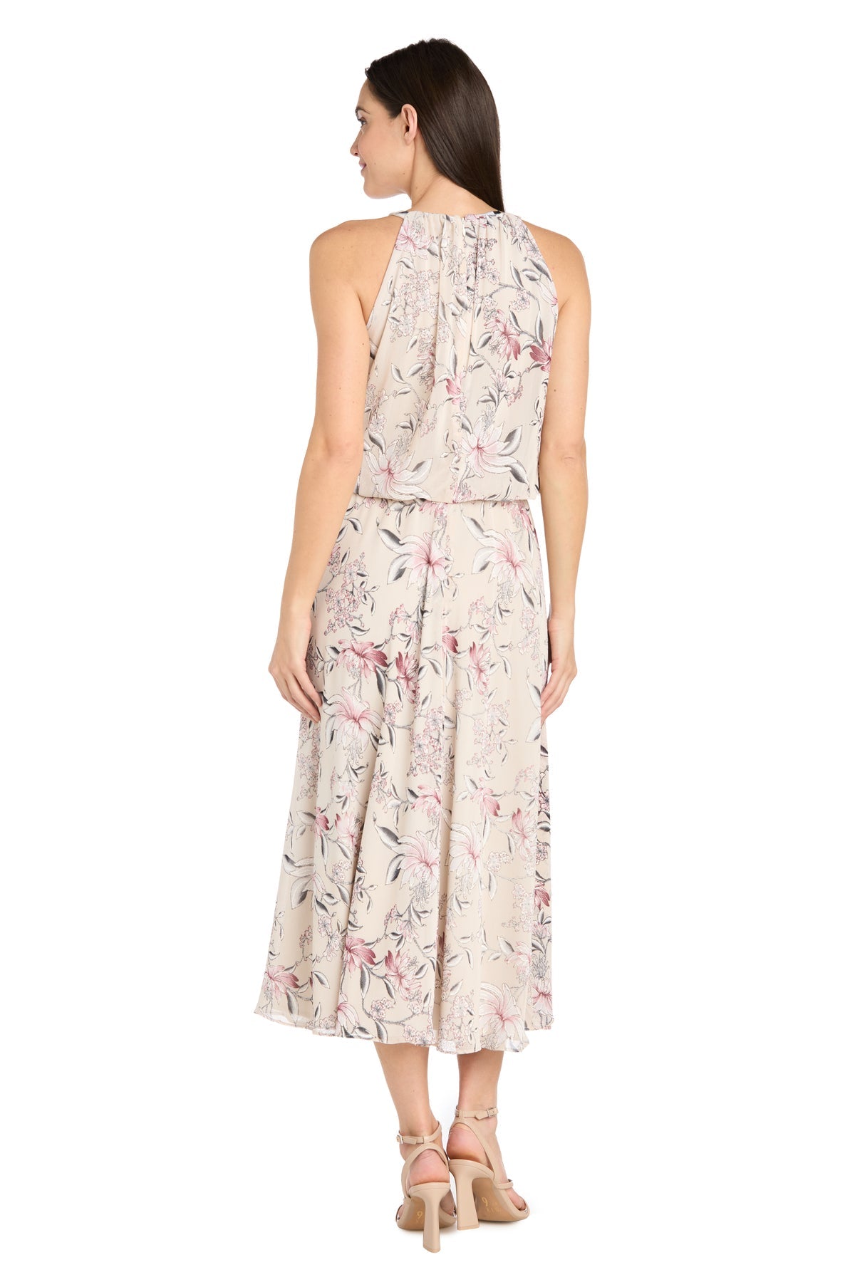 Cocktail Dresses Floral Printed Petite Midi Cocktail Dress Ecru