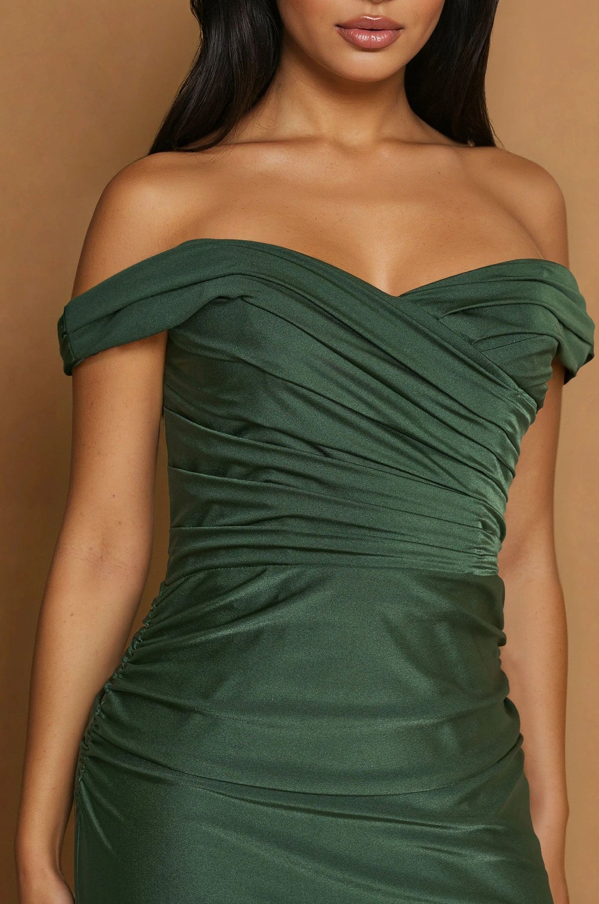 Long Stretch Formal Off-the-Shoulder Dress – Burgundy