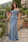 Long Off Shoulder Formal Mermaid Sweep Train Evening Dress Metallic Gray