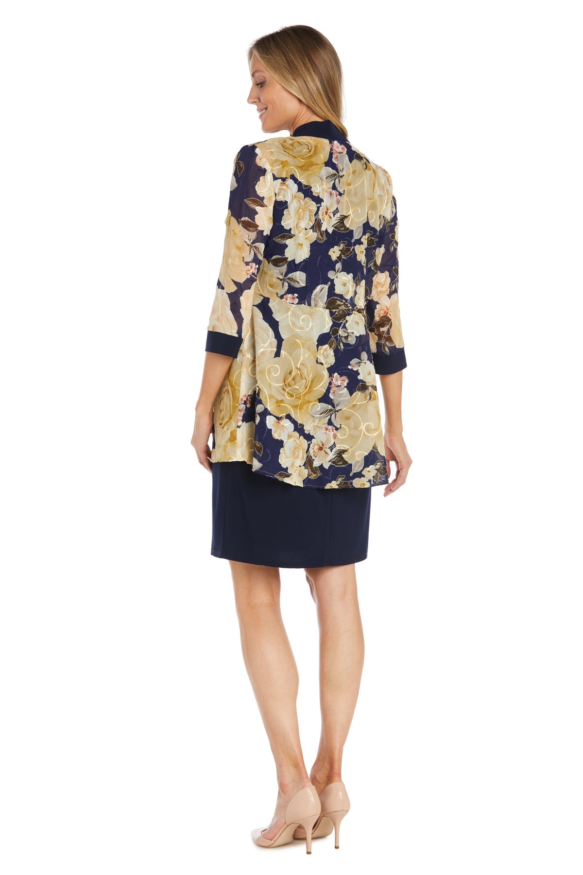 Cocktail Dresses Short Printed Evening Cocktail Petite Dress Navy/Yellow