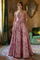 Long Pink Floral Jacquard Corset Prom Dress