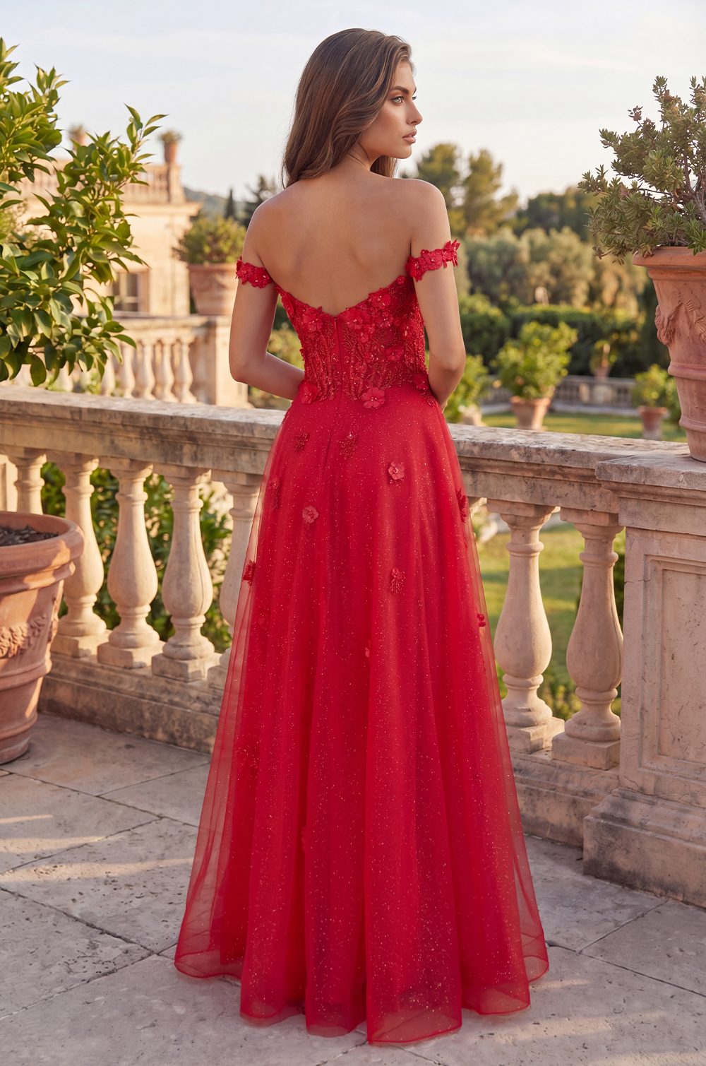 Red Lace Long Prom Dress with Floral Straps for Women