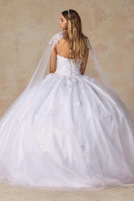 Long Ball Gown Strapless Quinceanera Cape Dress