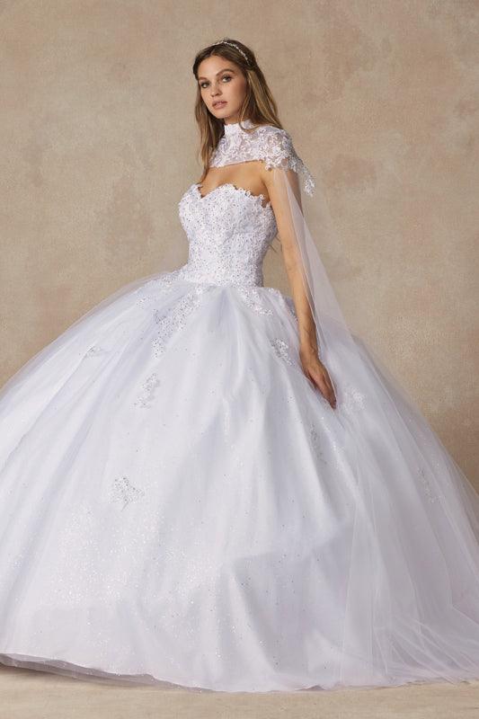Long Ball Gown Strapless Quinceanera Cape Dress