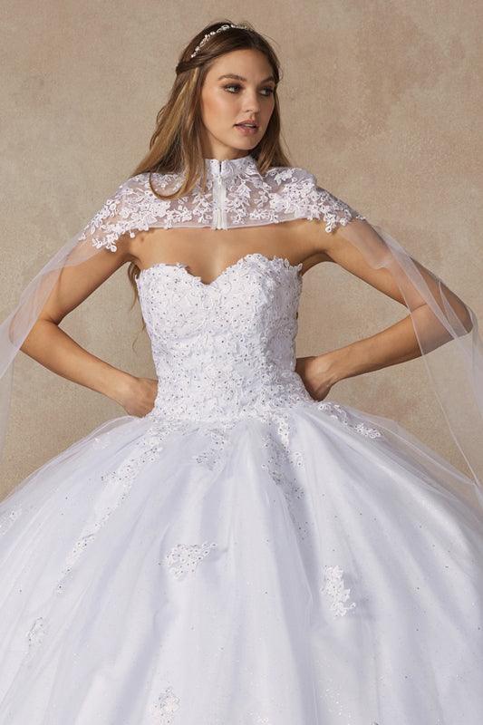 Long Ball Gown Strapless Quinceanera Cape Dress