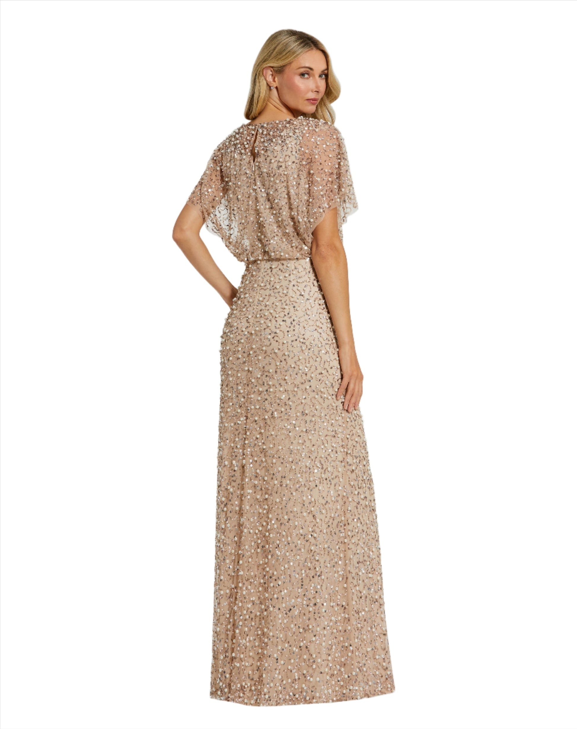 Mother of the Bride Dresses Long Sequin Beaded Mother of the Bride Dress Nude Gold