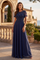 Long Formal Dress Flutter Sleeve Evening Gown – Navy