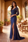 V Neck Beaded Evening Gown Long Sleeve Formal Dress – Emerald Green