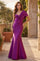 Metallic One Shoulder Bow Long Formal Mermaid Dress Magenta