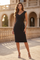Pleated Formal V Neck Cocktail Midi Dress – Black