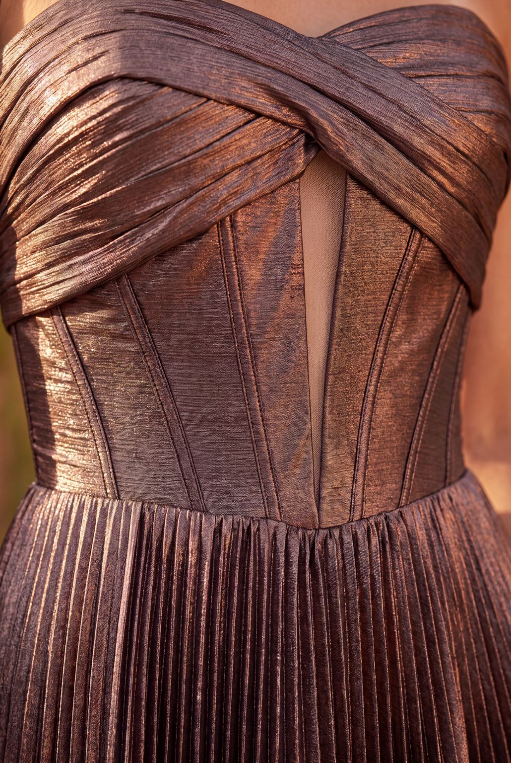 Metallic Mini Dress with Sweetheart Twist Corset Bodice