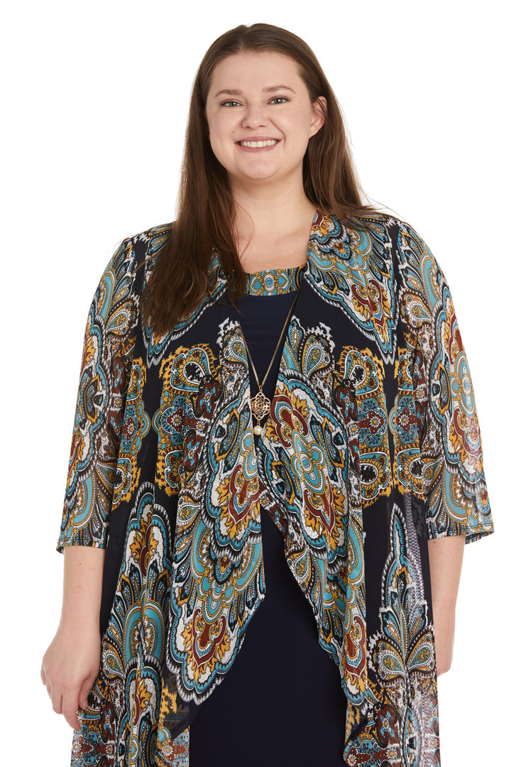 Plus Size Dresses Short Foil Print Mother of the Bride Plus Size Dress Navy/Gold