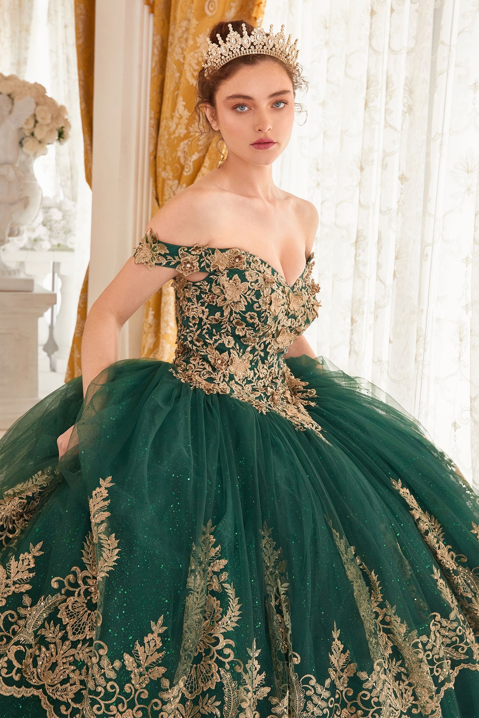 Quinceniera Dresses Ball Gown Long Lace Quinceanera Dress Emerald