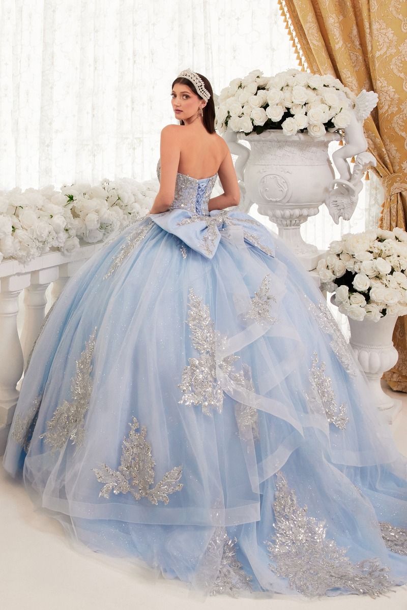 Quinceniera Dresses Long Ball Gown Lace Applique Quinceanera Dress Lt Blue
