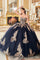 Quinceniera Dresses Long Ball Gown Lace Applique Quinceanera Dress Navy Gold