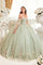 Quinceniera Dresses Long Floral Applique Cape Quinceanera Dress Sage