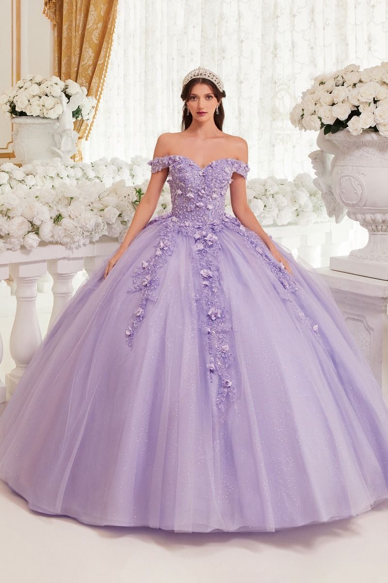 Quinceniera Dresses Long Ball 3D Floral Applique Quinceanera Dress Lavender