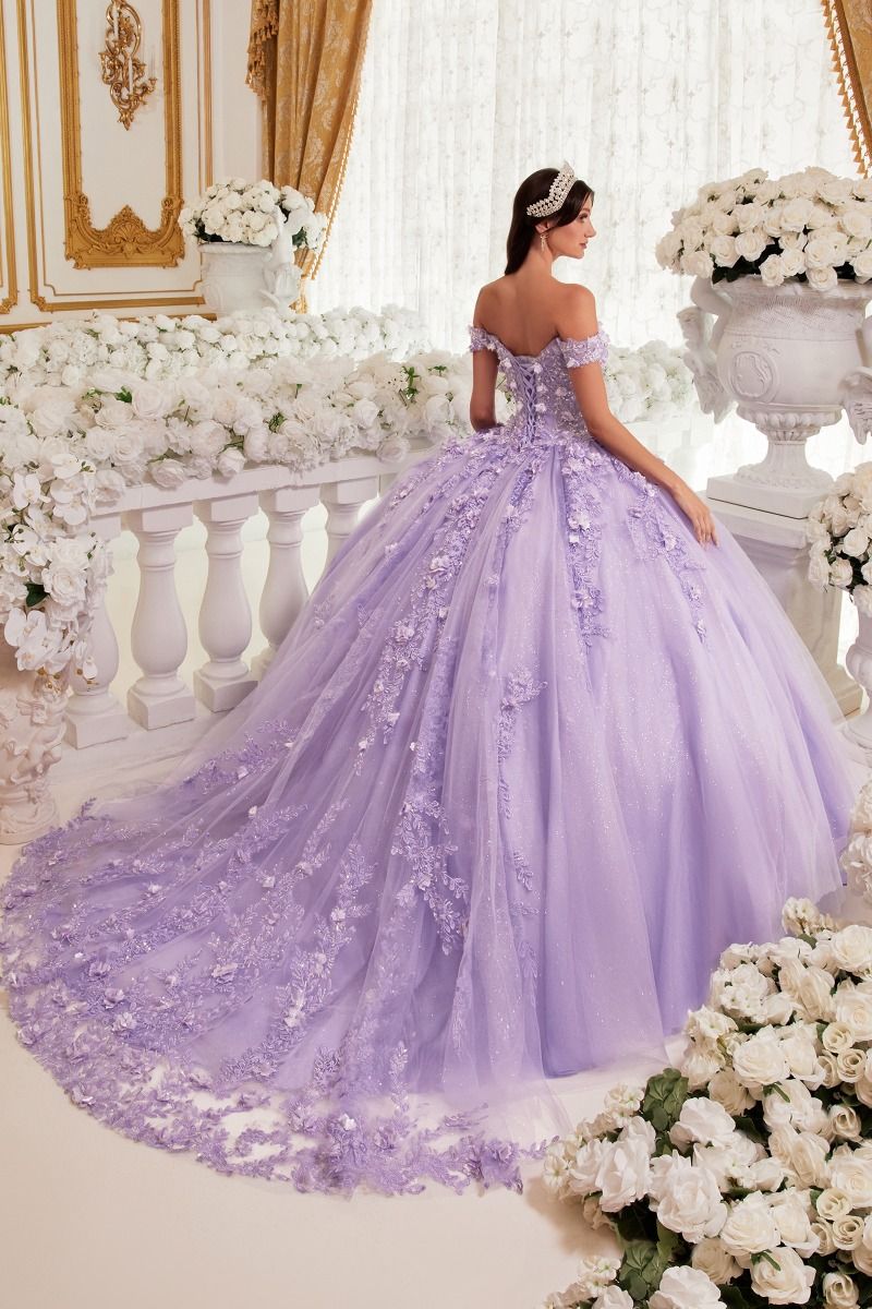 Quinceniera Dresses Long Ball 3D Floral Applique Quinceanera Dress Lavender