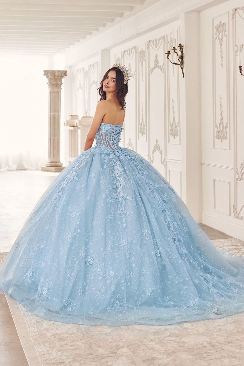 Quinceniera Dresses Long Floral Ball Gown Cape Quinceanera Dress Blue