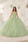 Quinceniera Dresses Long Floral Ball Gown Cape Quinceanera Dress Sage