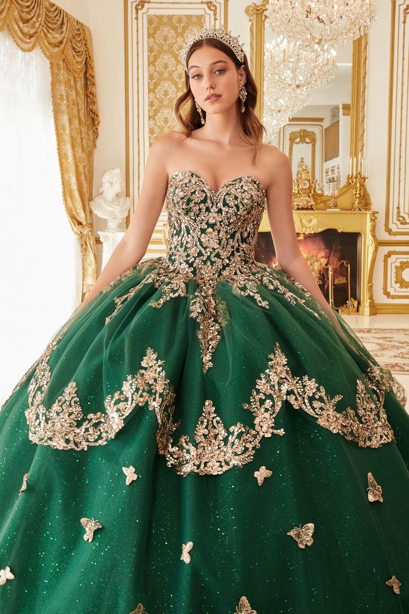 Quinceniera Dresses Long Ball Gown Cape Quinceanera Dress Emerald