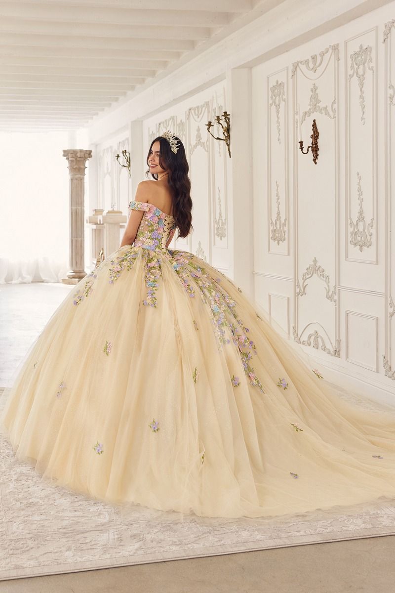 Quinceniera Dresses Long Floral Ball Gown Quinceanera Dress Champagne