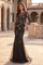 Floral Beaded Bodice Long Formal Evening Dress – Black