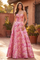 Long Strapless Corset Floral Jacquard Ball Gown – Pink